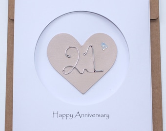21st Wedding Anniversary Card For Her Him, Handmade Anniversary Card for Wife, Husband, Couple