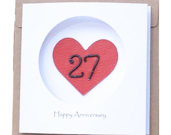 27th Wedding Anniversary Card For Her Him, Handmade Anniversary Card for Wife, Husband, Couple