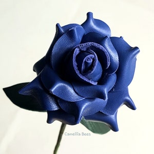 Leather Rose Gift for her/him on Valentines Day, Mothers Day, Third Years Wedding Anniversary (Blue)