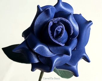 Leather Rose Gift for her/him on Valentines Day, Mothers Day, Third Years Wedding Anniversary (Blue)