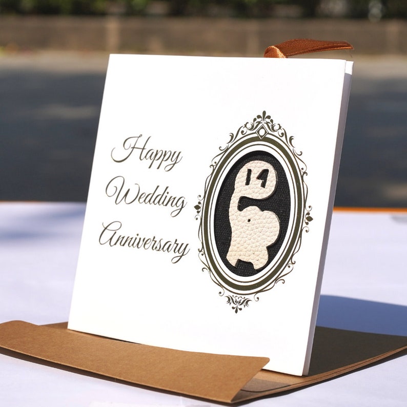 14th wedding anniversary card , ivory anniversary card, handmade anniversary card and bookmark 2in1 image 3