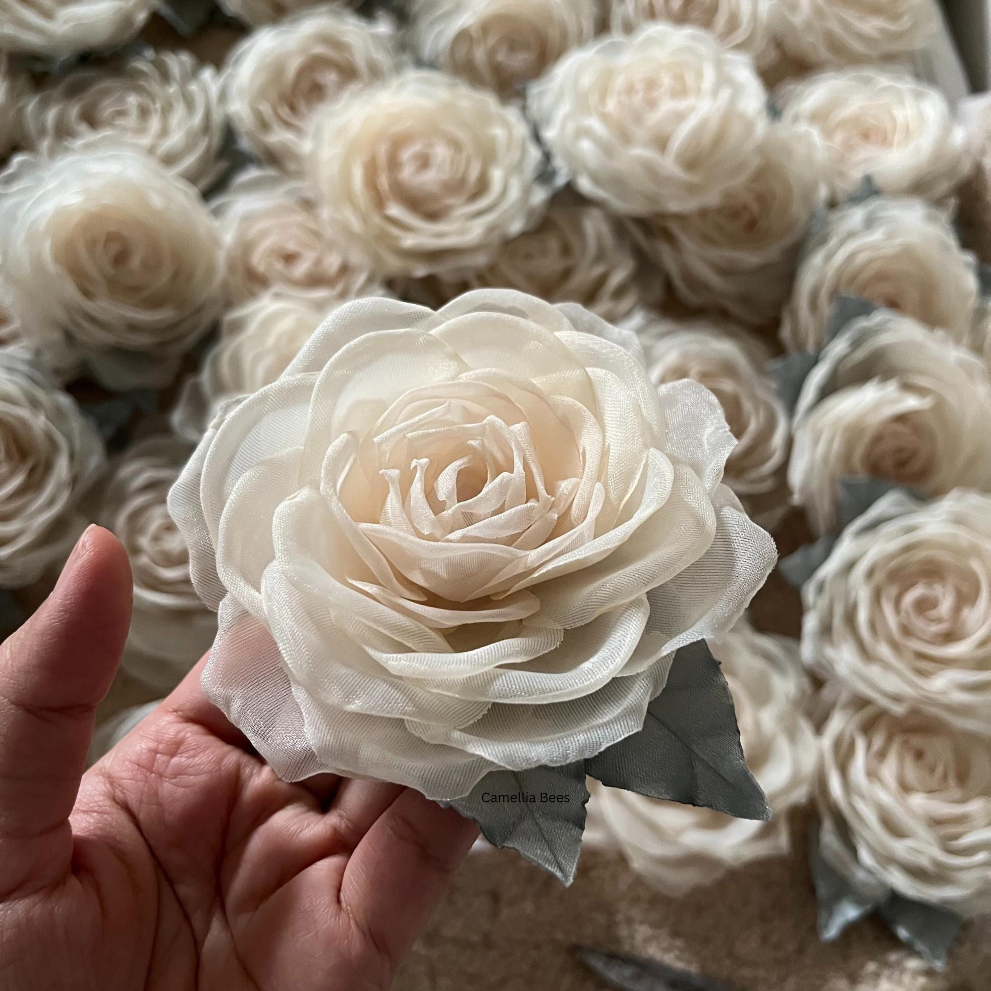 Silk Brooch, Rose Brooch 3,5' Silk Rose Flower Brooch. Rose