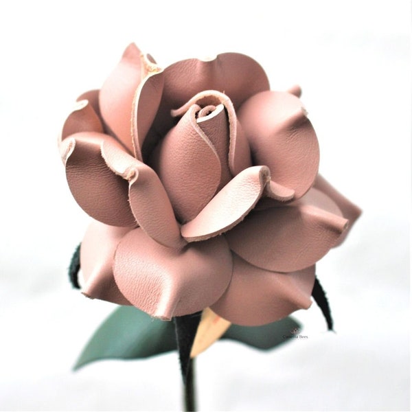 Leather Rose Gift for her/him on Valentines Day, Mothers Day, Third Years Wedding Anniversary (Pink)