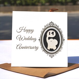 14th wedding anniversary card , ivory anniversary card, handmade anniversary card and bookmark 2in1 image 6