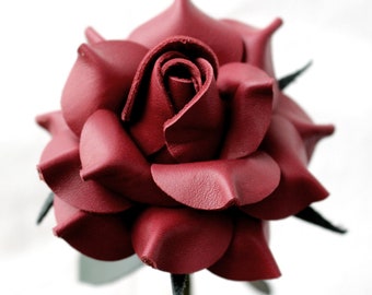 Handmade Leather Rose, 3rd year wedding anniversary gift for wife/ husband (Deep Red)