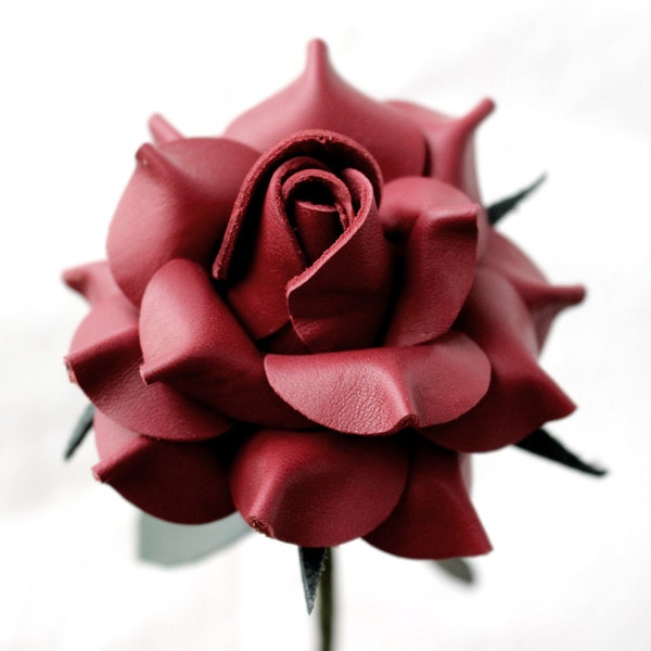 Handmade Leather Rose, 3rd year wedding anniversary gift for wife/ husband (Deep Red)