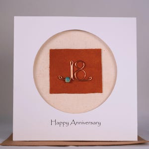 18th 18 year Wedding Anniversary Card For Her Him, Handmade Porcelain Anniversary Card for Couple, Wife, Husband (18th)
