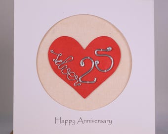 25th 25 year wedding anniversary card for wife husband couple, happy anniversary card