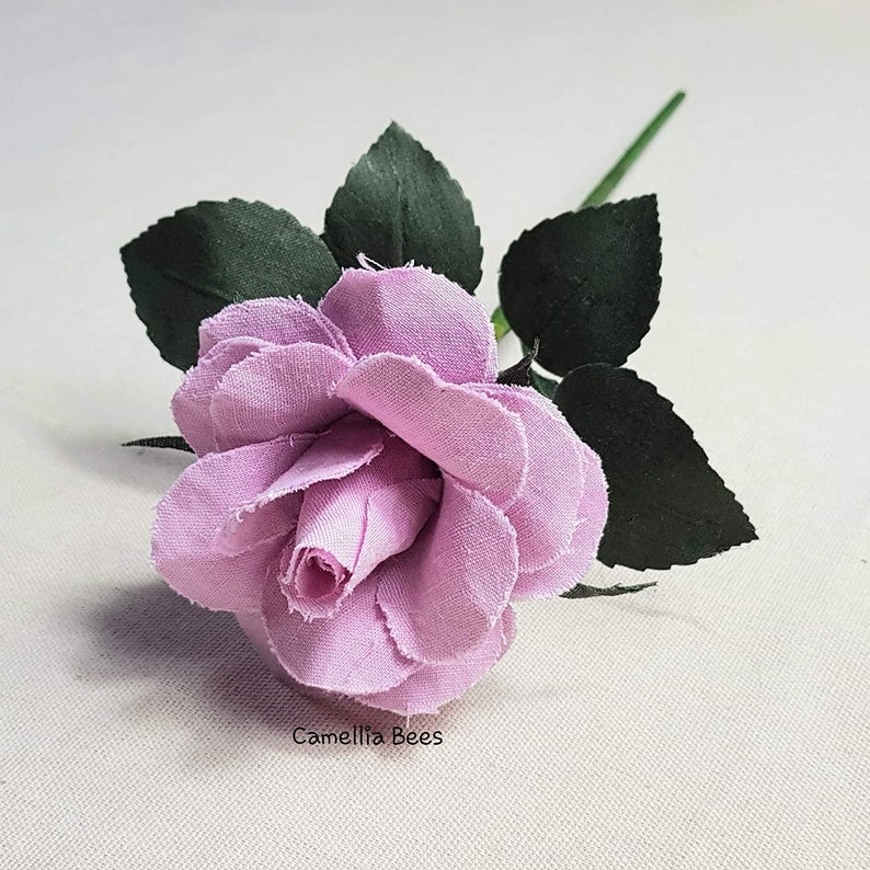 Linen Rose 4th Year Wedding Gift. Handmade Linen Rose for Valentine's Day, Mother's Day. Single Long stem Linen Cotton Flower Pink image 4