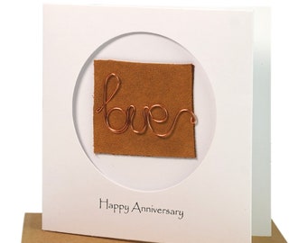 Copper 7th Anniversary Wedding Card - Copper Wire Love Card For Her Him, Handmade Card for Happy Couple, Wife, Husband