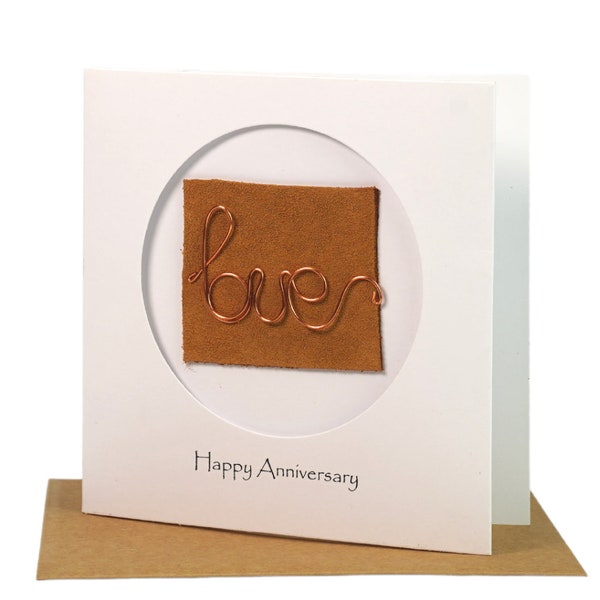 Copper 7th Anniversary Wedding Card - Copper Wire Love Card For Her Him, Handmade Card for Happy Couple, Wife, Husband