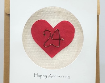 24th 24 Years Wedding Anniversary Card For Her Him, Handmade Anniversary Card for Wife, Husband, Couple