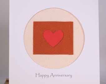 Leather 3rd Anniversary Card, Handmade Heart Card for Wife Husband Couple