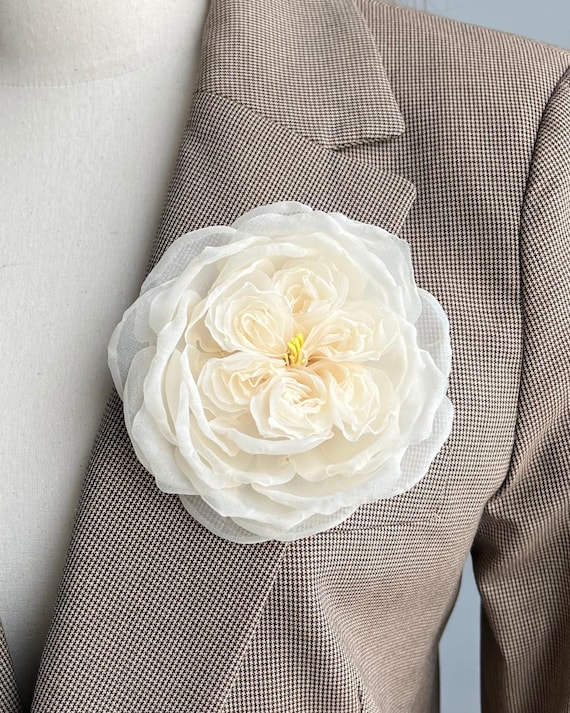 Silk Brooch, Rose Brooch 3,5' Silk Rose Flower Brooch. Rose