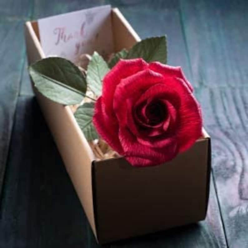 Burgundy Deep Red CamelliaBees Realistic Paper Rose in Gift Box Romantic Gift for Her Anniversary Valentines Day Christmas Mothers Day Birthday Gift Handmade Paper Ecuador Rose 