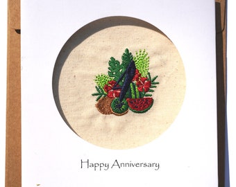 4th wedding anniversary card, fruit and flower anniversary card, linen anniversary card
