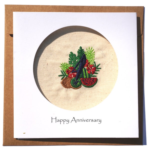 4th wedding anniversary card, fruit and flower anniversary card, linen anniversary card