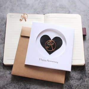 Personalized Initial Copper Card, Copper Initial, Anniversary Card, bookmark 2 in 1