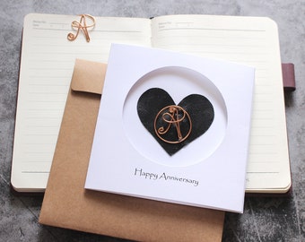 Personalized Initial Copper Card, Copper Initial, Anniversary Card, bookmark 2 in 1