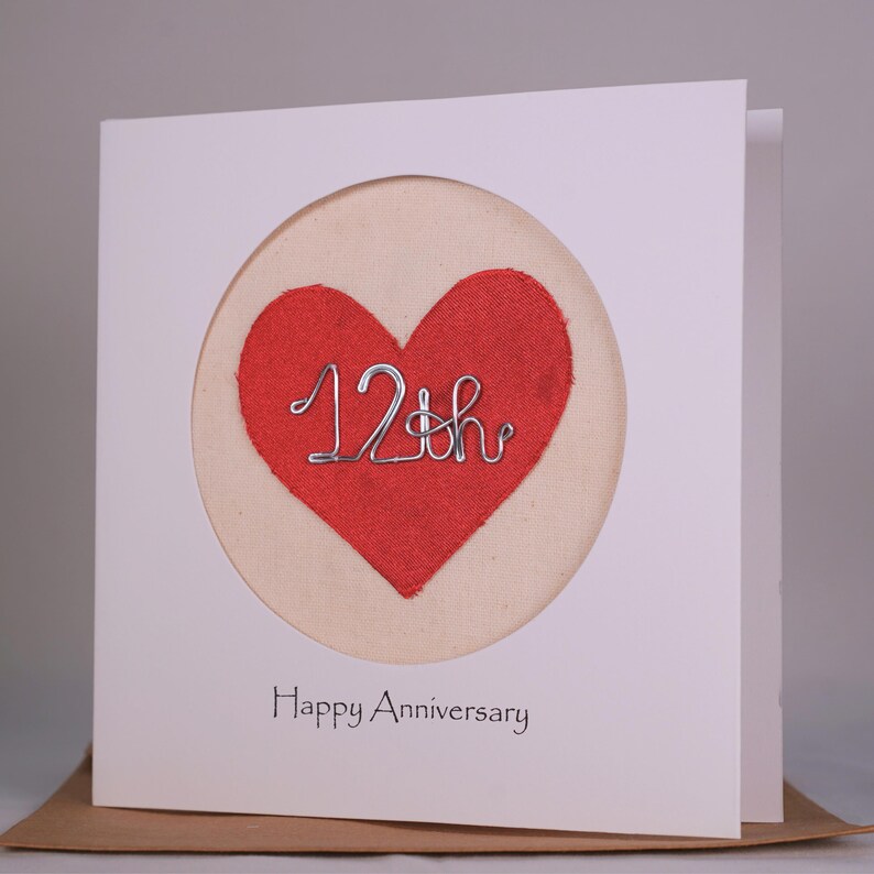 Anniversary Card Silk 12th 12 Wedding Anniversary Card for wife husband couple bild 4