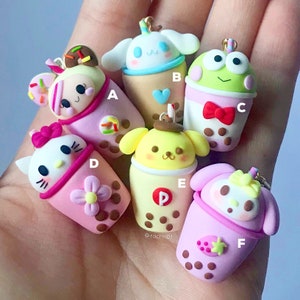MyMelody Keroppi Pompompurin Donutella Kawaii Bubble Tea Polymer Clay Charms; HelloKitty Cinamoroll MyMelody Keroppi Pompompurin Donutella Kawaii Bubble Tea Polymer Clay Charms; HelloKitty Cinamoroll