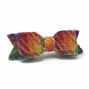 Colourful rainbow Harris Tweed small hair bow, girls hair clips, rainbow tartan check plaid mini bow, toddler hair bows, hair accessories