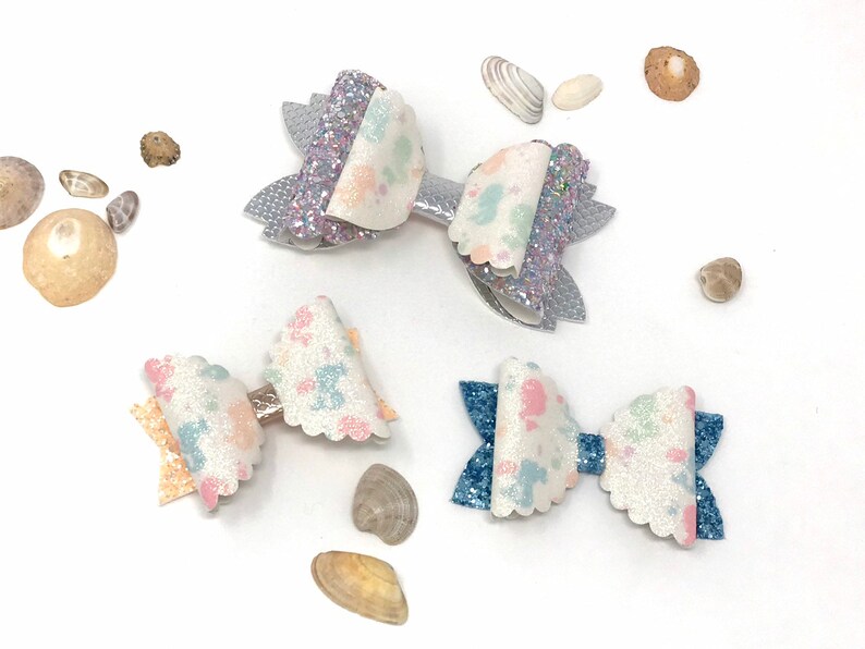party hair clip Mermaid hair bow girls hair clips under the sea princess ocean sparkly glitter hair bow scalloped bows gifts for girls