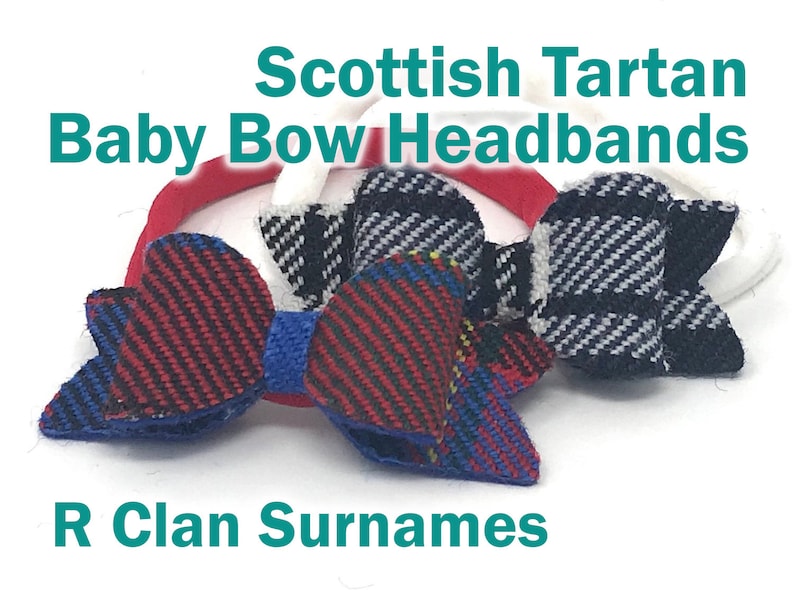 R Clan Tartan baby bow headband, soft hair band, little tiny bow R Clan Tartan baby bow headband, soft hair band, little tiny bow