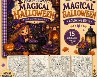 Hazel and Mochi's Magical Halloween Coloring Book, Witch and Cat Adventure (PDF)