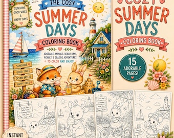 Cozy Summer Days Coloring Book | Adorable Animals, Beach Scenes (Digital Download)