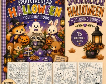 Halloween Coloring Book, Cozy Animals, Characters (Digital PDF Download)