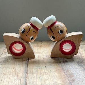 Vintage hand painted wood salt and pepper shakers from Japan
