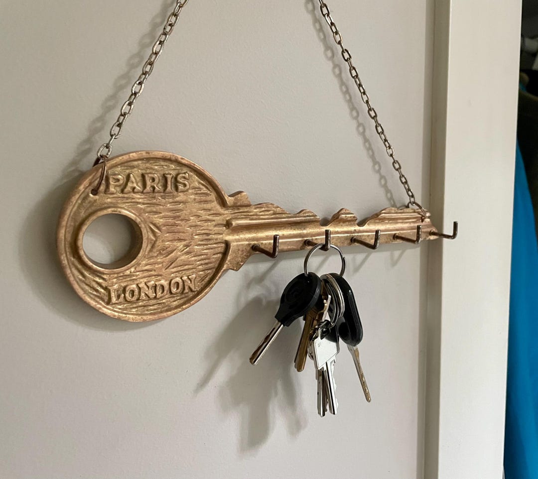 Vintage Solid Brass Large Key to Hang Your Keys or Jewelry 5 Hooks - Etsy