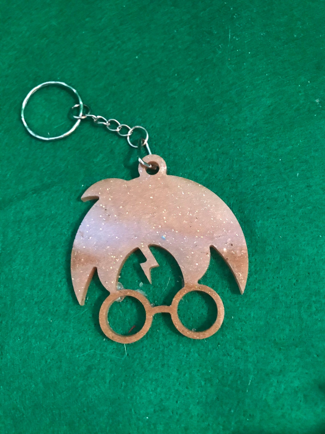 Harry Potter inspired keychain with gold glitter Etsy