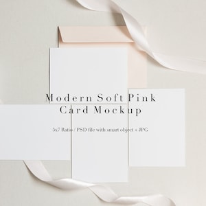 Kaartmodel, briefpapiermodel, set van 4, kaartensetmodel, lege kaart, lege kaart, mockups, mock-up, lichtroze, uitnodigingskaartmodel, wenskaart