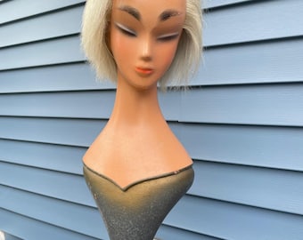 Vintage Twiggy Mannequin Head 1960s | Retro Hat Stand Long Neck