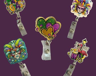 Mardi Gras Alligator Badge Reel – Retractable ID Holder