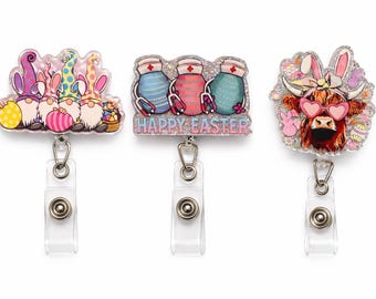 Easter Acrylic Alligator Badge Reel – Retractable ID Holder