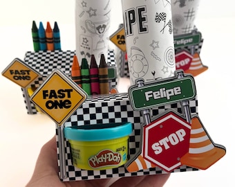 Race Car Party Favor Box: Personalized Crayon & Playdoh Activity
