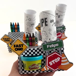 Race Car favor boxes, activity birthday  box, coloring favor boxes, cars theme party, cars gift box, custom crayon box, playdoh party boxes