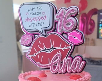 Lips cake topper, kisses birthday, sixteen theme party, bachelorette party decor, lips birthday theme, 16th birthday, bachelorette party