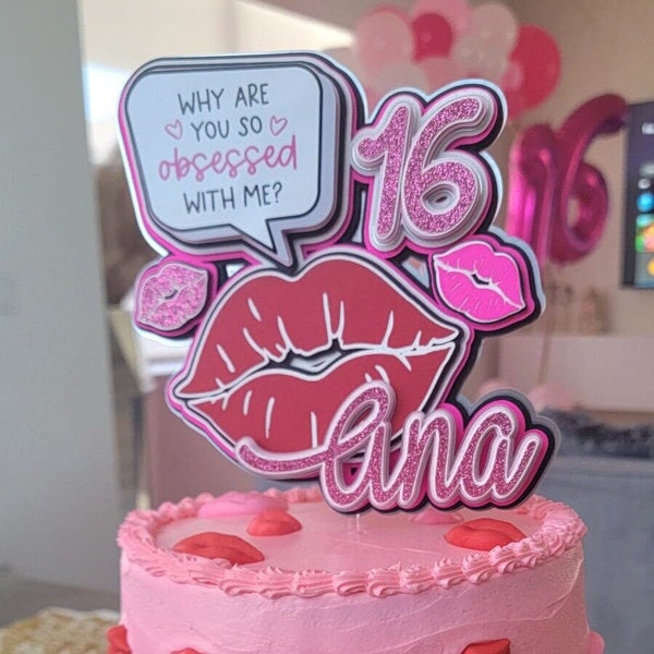 Lips cake topper, kisses birthday, sixteen theme party, bachelorette party decor, lips birthday theme, 16th birthday, bachelorette party