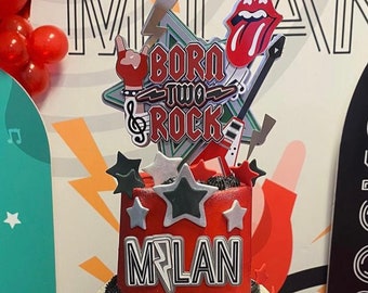 Born Two Rock Cake Topper: Electric Guitar Rock N Roll Party Decor