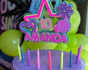 Neon Shaker Cake Topper, neon birthday, neon girl party decor, neon birthday theme, girl cake topper