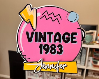 Vintage 1983 cake topper, vintage custom decor, back to the 80's theme party, 40th birthday, 80's cake decor, milestone birthday cake topper