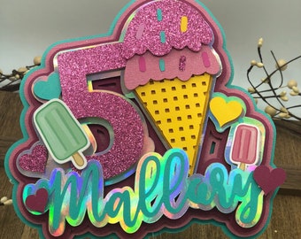 Custom Ice Cream Birthday Cake Topper, Personalized Party Decoration