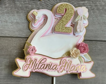 Swan cake topper, swan theme birthday, swan personalized topper, swan princess party, swan ballerina cake decor, glitter sawn topper