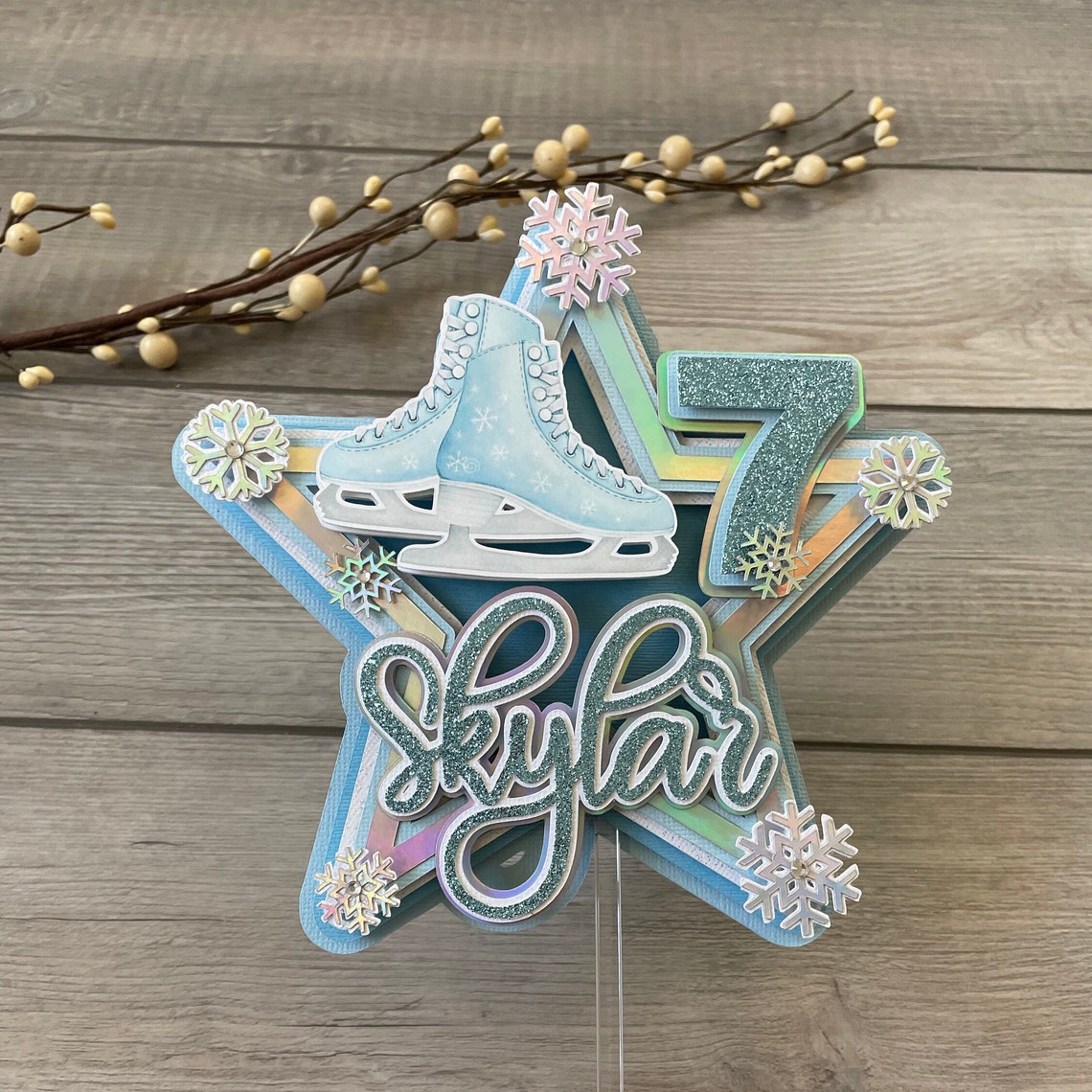 Ice Skates Cake Topper Light Blue Ice Skates Birthday Ice Etsy