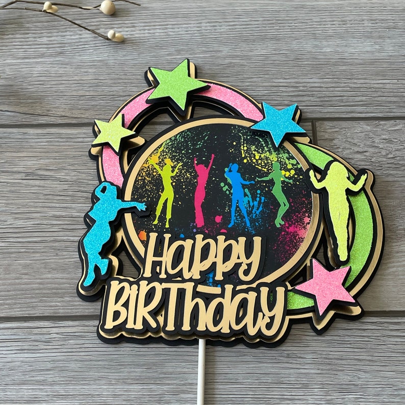 Neon Disco Cake Topper 80s Theme Party Disco Birthday Topper Etsy