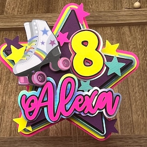 Roller skates neon cake topper, rolling skate party, skating birthday topper, neon skates cake decor, rollin’into double digits lit